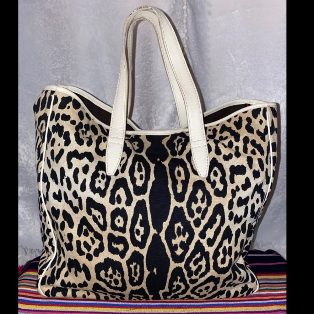Authentic Vintage Yves Saint Laurent YSL Leopard Print Maxi Tote Bag Rare - Picture 3 of 14